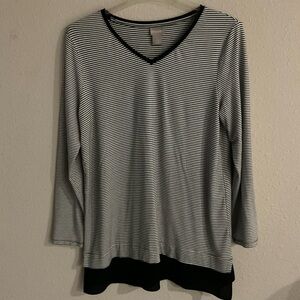 Chico's Long Sleeve Striped Tunic Black/White Sheer Trim Women’s Sz 8 Chico’s 1